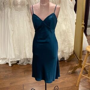 Teal Mori Lee Silky Satin Midi Bridesmaid Style#21721